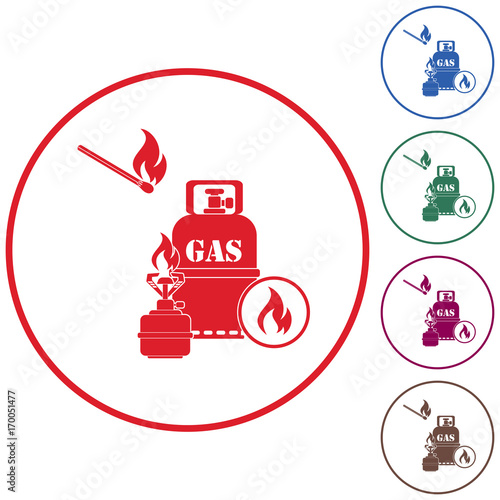 Camping stove with gas bottle icon vector