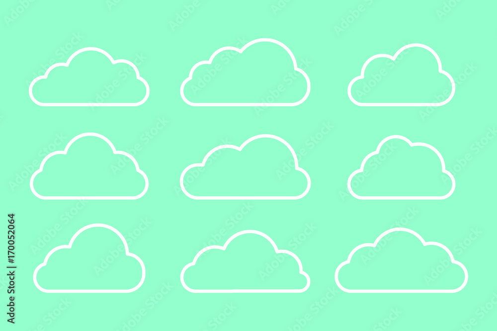 Set of white clouds collection on blue background Set of white clouds collection on blue background