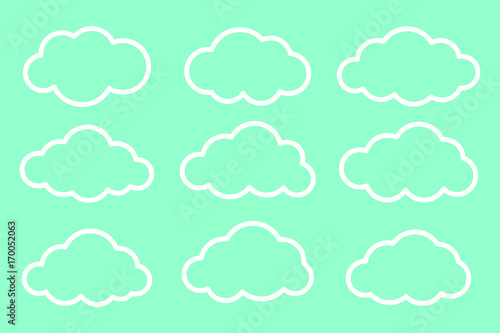 Set of white clouds collection on blue background