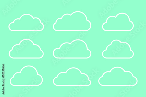 Set of white clouds collection on blue background