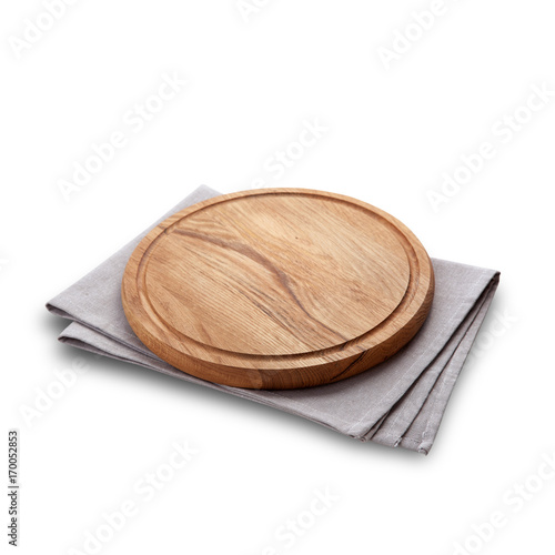 Tablecloth and board for pizza with shadow isolated. Top view mock up