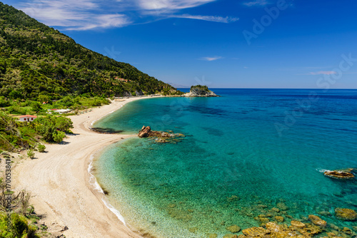 The scenic Potami beach, a popular destination on the Greek island of Samos, Greece © r_andrei