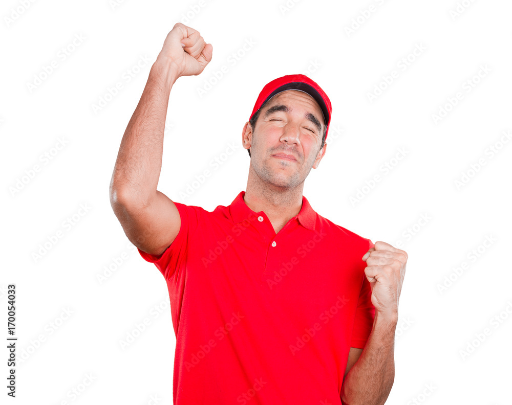 Happy delivery man celebrating Happy delivery man celebrating