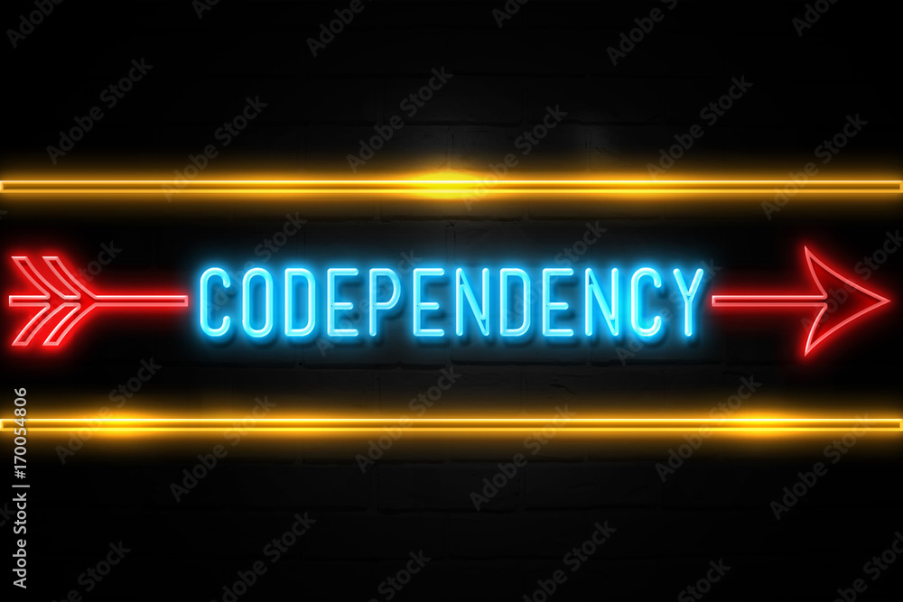 Codependency - fluorescent Neon Sign on brickwall Front view Codependency - fluorescent Neon Sign on brickwall Front view