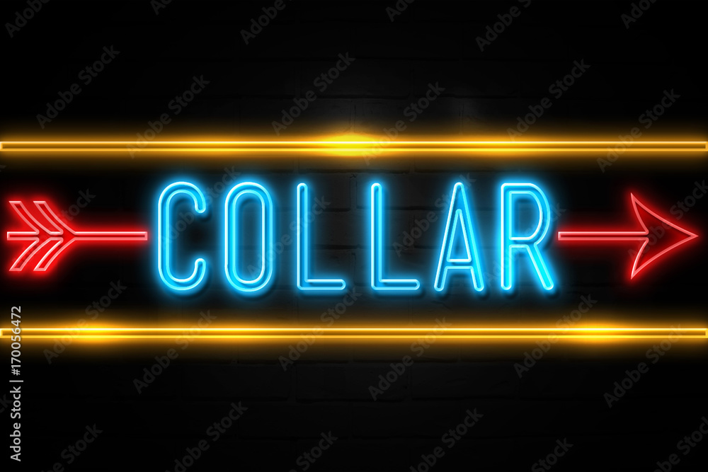Collar - fluorescent Neon Sign on brickwall Front view Collar - fluorescent Neon Sign on brickwall Front view