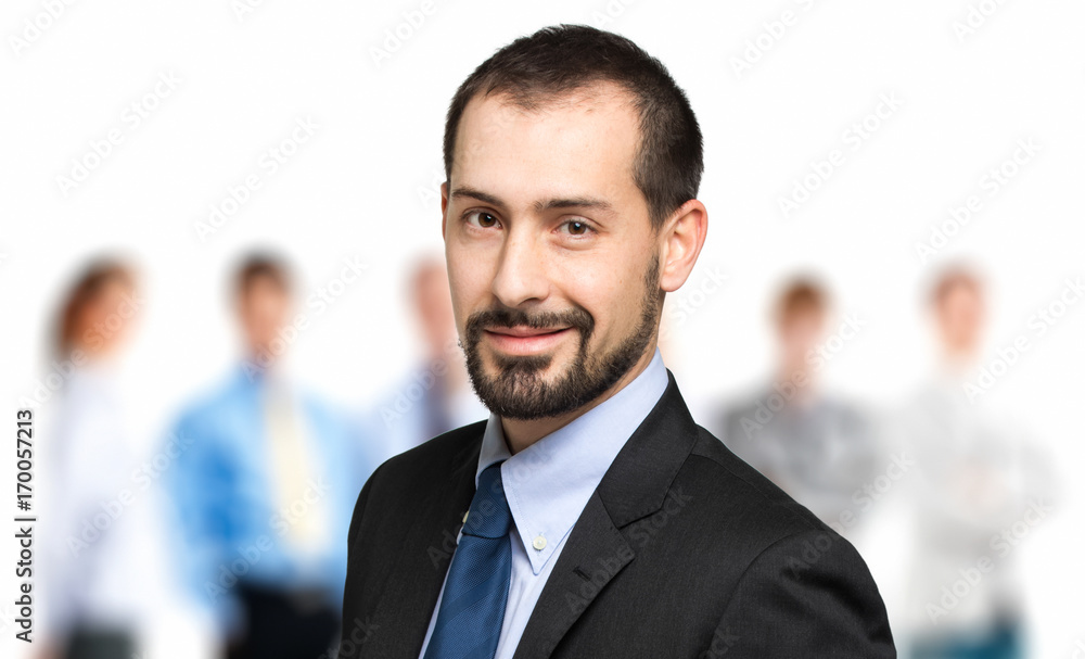 Young manager in front of his team Young manager in front of his team