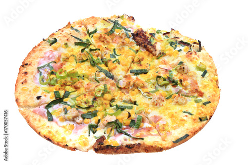 pizza with curry and meat
