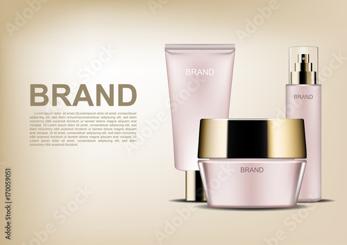 Cosmetic ads poster template, pink cosmetic set mockup