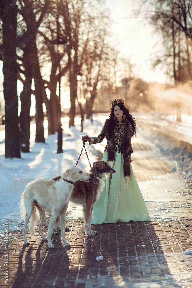 brunette with greyhound brunette with greyhound