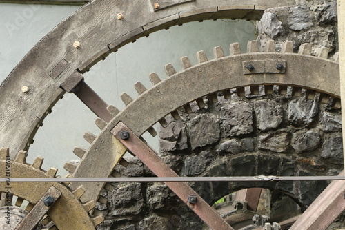 Gear wheels of a historic water mill, Zahnräder einer historischen Wassermühle