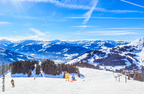 On the slopes of the ski resort Brixen im Thalef. Tyrol, Austria