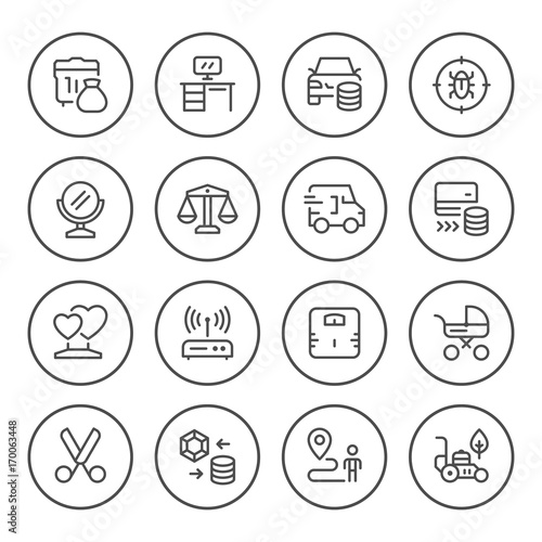 Set round line icons of services