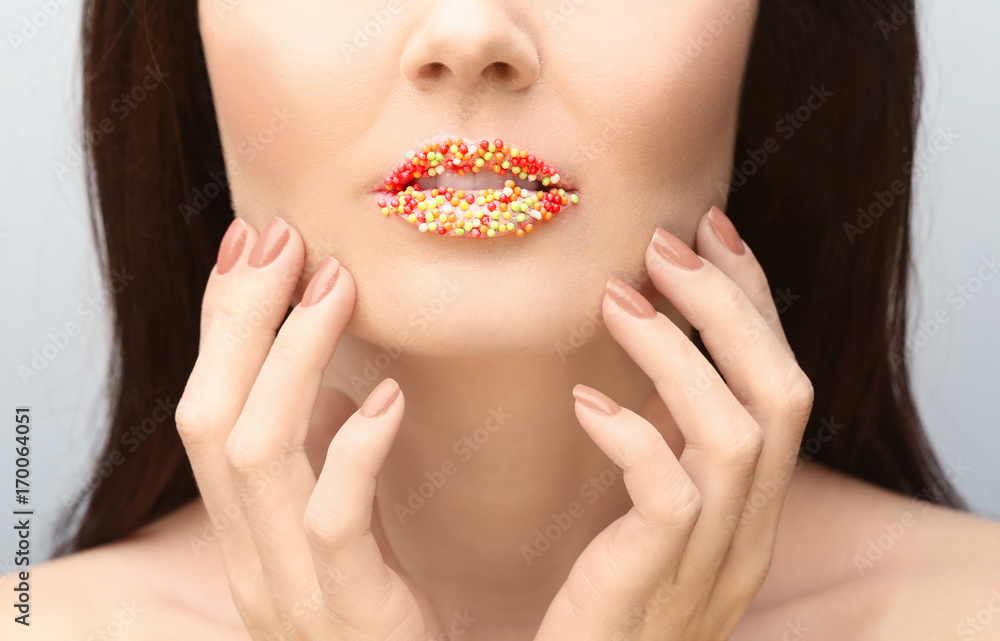 Beautiful young woman with creative makeup, closeup Beautiful young woman with creative makeup, closeup