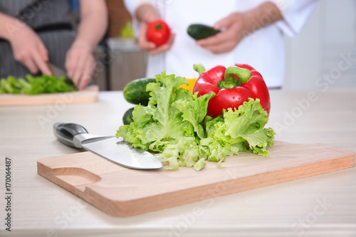 Delicious fresh vegetables on table. Cooking classes concept