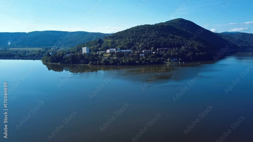 Takeoff time lapese over Nimnica spa village and Vag river meander, Slovakia Takeoff time lapese over Nimnica spa village and Vag river meander, Slovakia