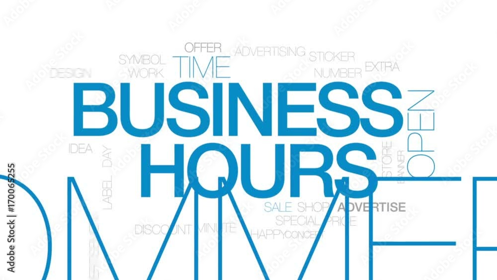 Business hours animated word cloud, text design animation. Kinetic typography. Business hours animated word cloud, text design animation. Kinetic typography.