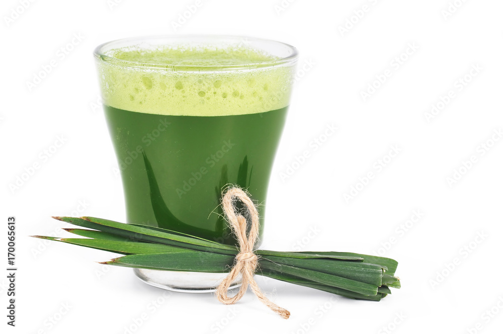 Young barley powder and drink. Detox superfood isolated on white. Young barley powder and drink. Detox superfood isolated on white.