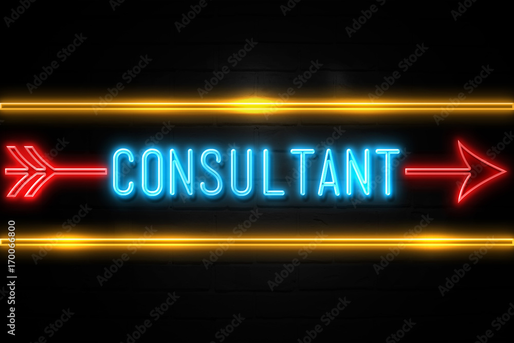 Consultant  - fluorescent Neon Sign on brickwall Front view
