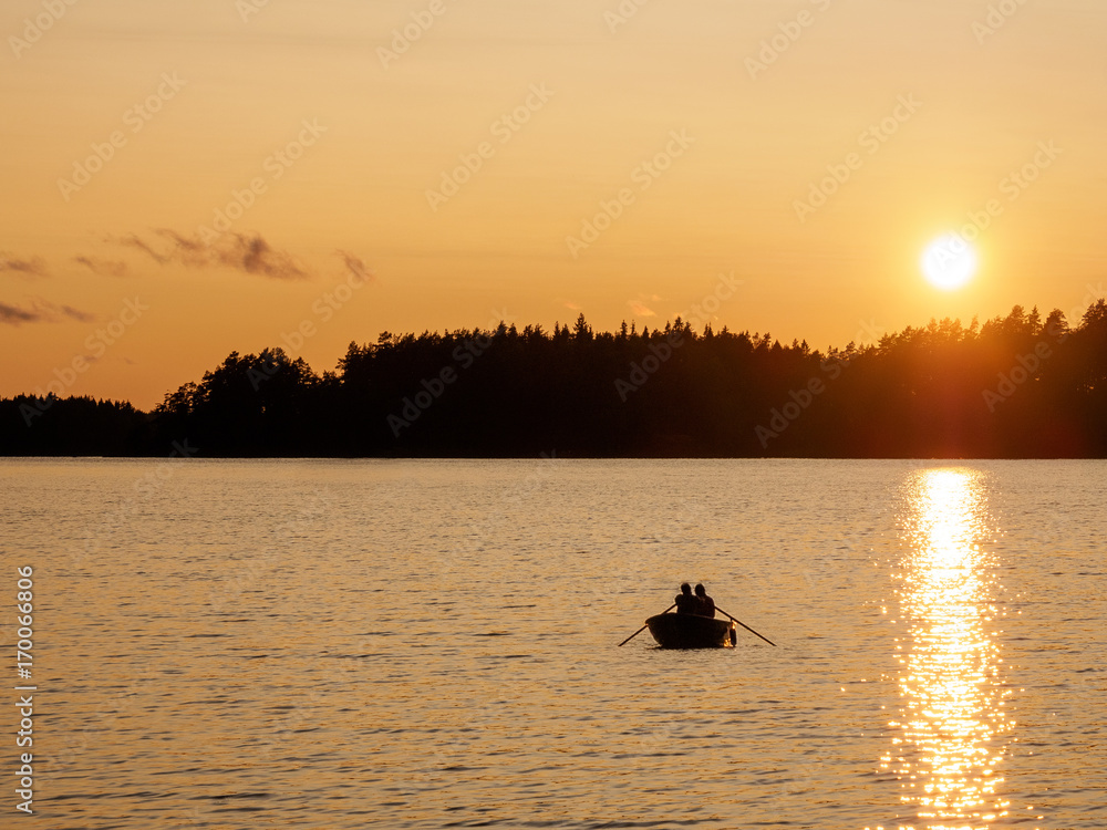 Rowboat at sunset