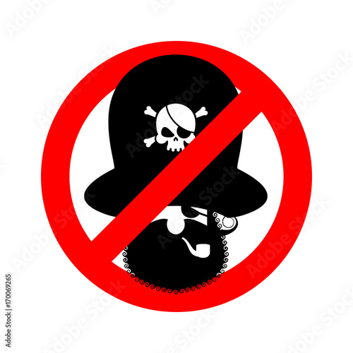 Stop pirate. Red prohibiting sign rover. Ban filibuster