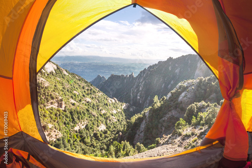Tableau sur toile Camping at Montserrat Mountain, Barcelona, Spain