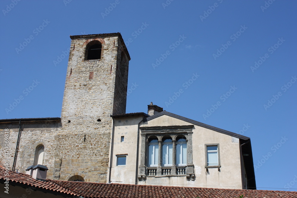 Bergamo - Old city (Citta Alta). One of the beautiful city in Italy. Lombardia. The old cloister of Saint Agostino today University of Bergamo