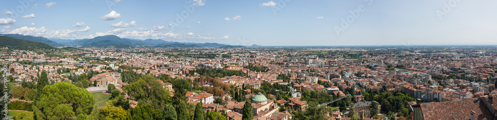 Bergamo, Italy. Landscape on the new city (downtown) from the old fortress located on the top of the hill