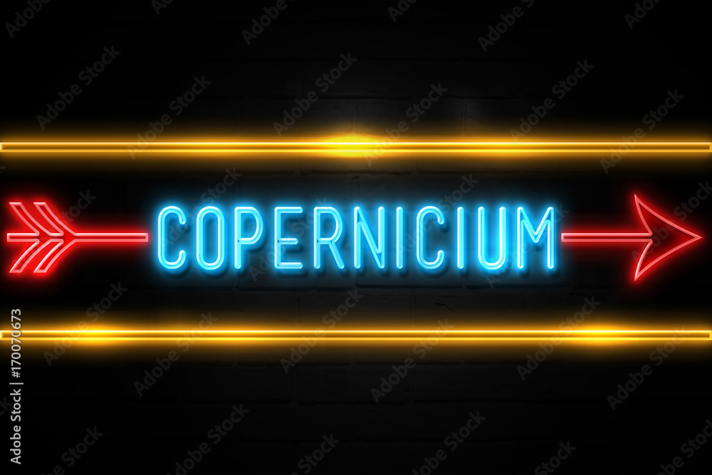 Copernicium  - fluorescent Neon Sign on brickwall Front view