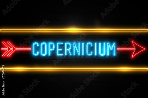 Copernicium  - fluorescent Neon Sign on brickwall Front view