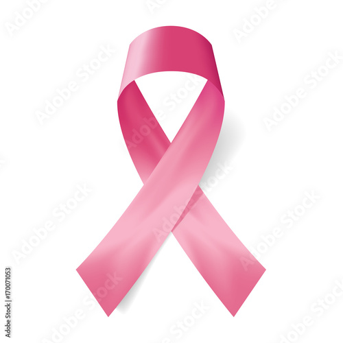 Realistic pink ribbon and breast cancer icon . Vector illustration