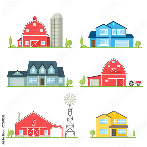 Vector flat icon suburban american house.