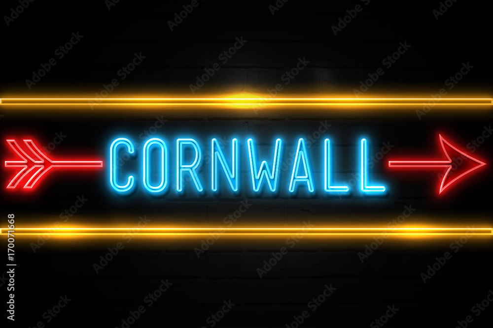 Obraz premium Cornwall - fluorescent Neon Sign on brickwall Front view