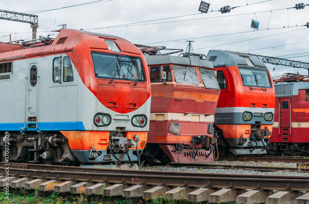 Electric locomotives are lined up on the railway Electric locomotives are lined up on the railway