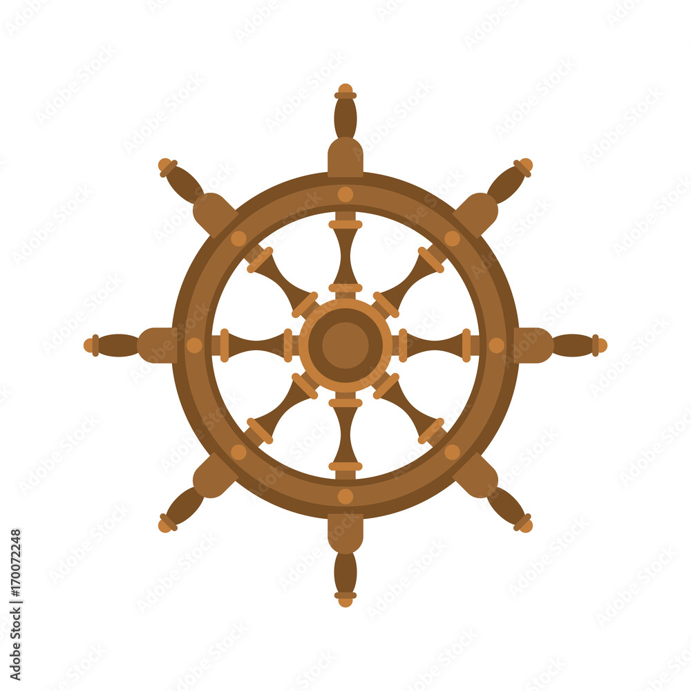 Handwheel isolated. Rudderl ship on white background