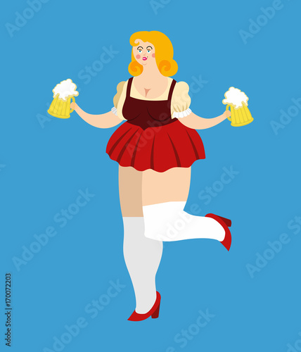 Oktoberfest girl and beer mug. National Beer Festival in Germany. Woman and alcohol