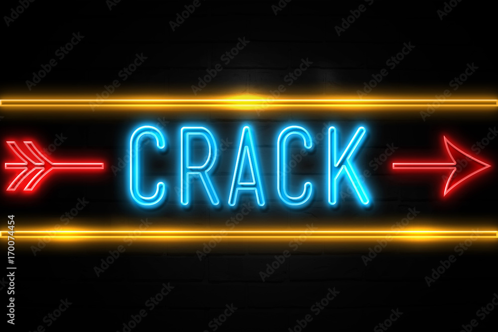 Obraz premium Crack - fluorescent Neon Sign on brickwall Front view