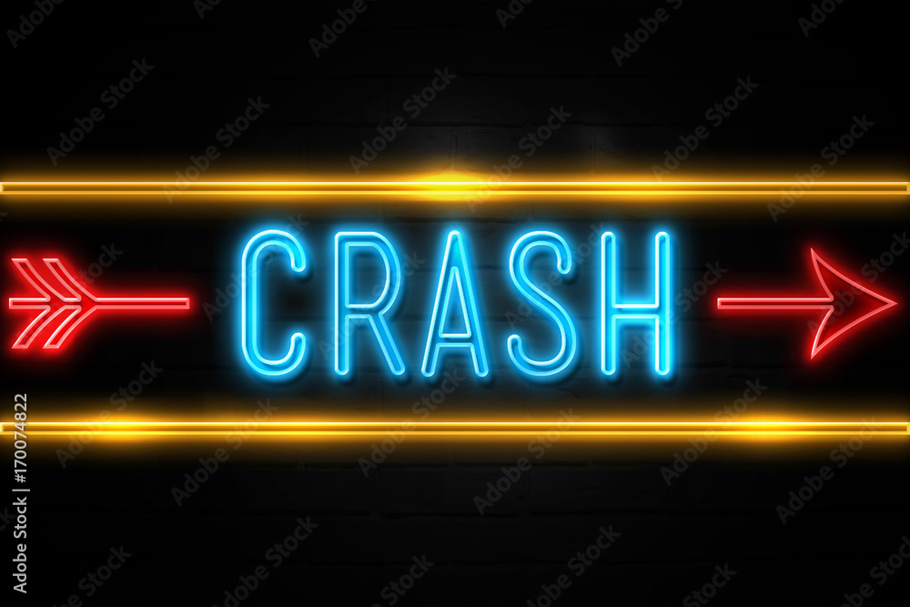 Crash  - fluorescent Neon Sign on brickwall Front view