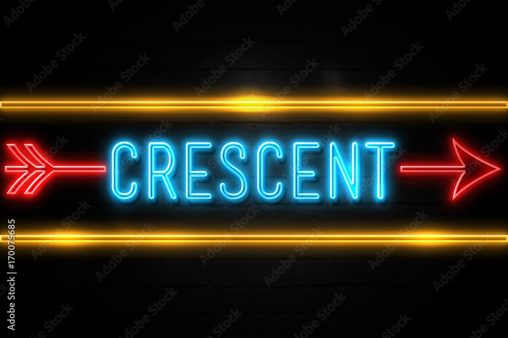 Obraz premium Crescent - fluorescent Neon Sign on brickwall Front view