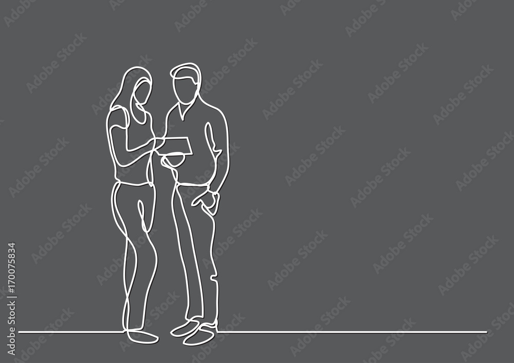 continuous line drawing of man and woman discussing Stock Vector ...