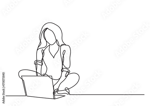 continuous line drawing of woman with laptop photo