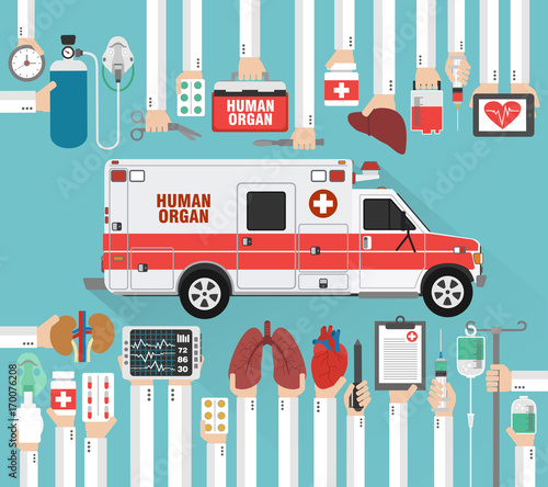 Human organ for transplantation car design flat.Vector illustration