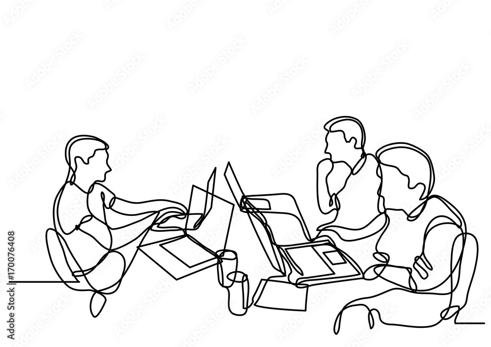 continuous line drawing of programmers with laptops working Stock ...