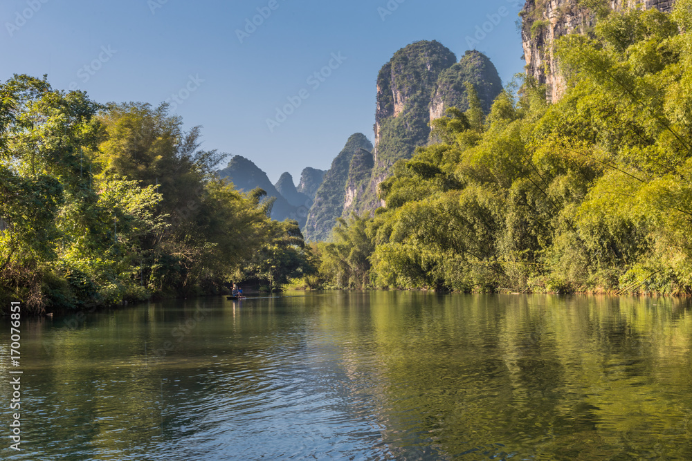 Idyllic Li River scenery, landscape of Yangshuo in Guilin, China Idyllic Li River scenery, landscape of Yangshuo in Guilin, China