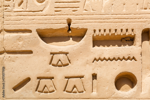 Hieroglyphic of pharaoh civilization in Karnak temple, Egypt photo