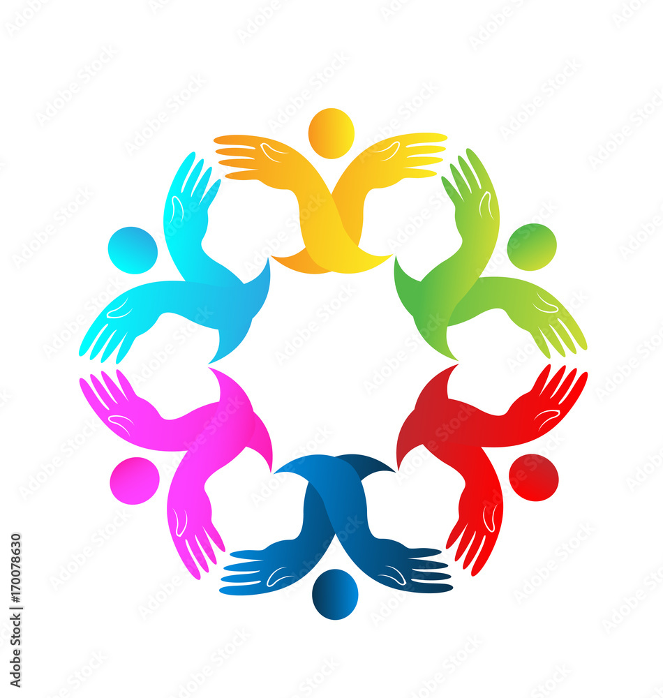 Teamwork people holding hands together vector logo Teamwork people holding hands together vector logo
