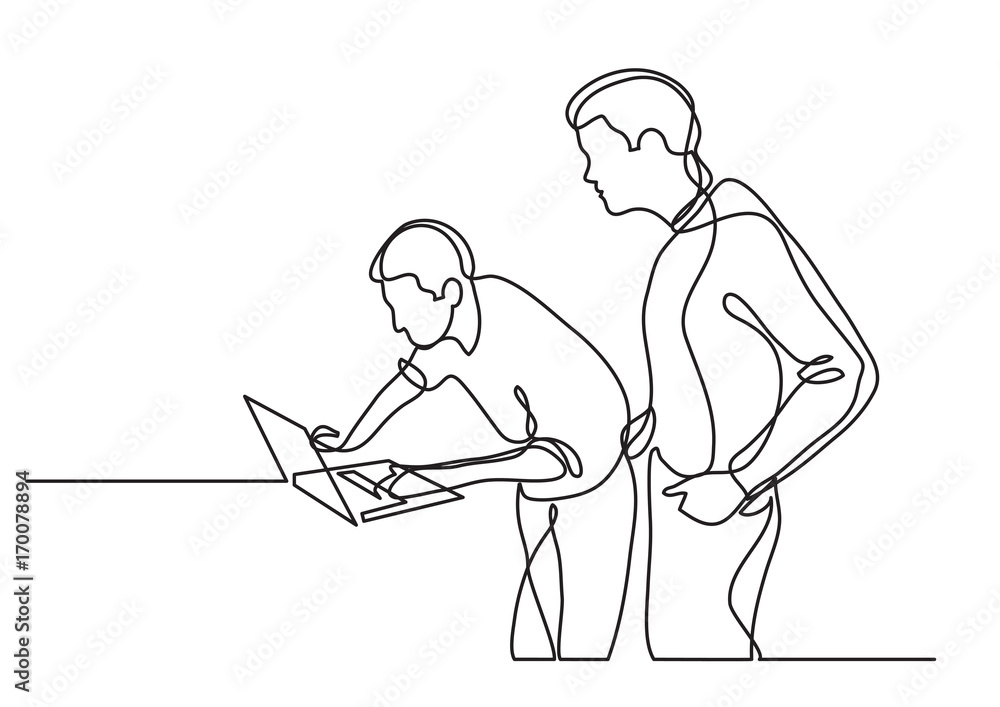 continuous line drawing of programmers working together continuous line drawing of programmers working together