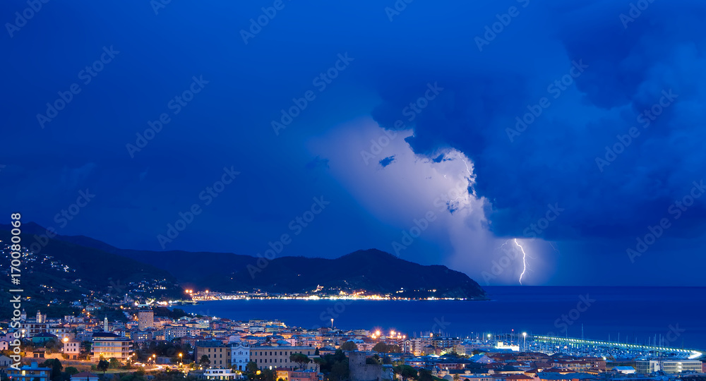 Lightning and thunderstorm on the Tigullio Gulf - Ligurian sea - Chiavari - Lavagna - Sestri Levante - Italy