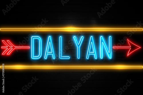 Dalyan - fluorescent Neon Sign on brickwall Front view