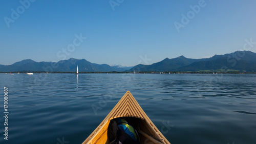 Canoe at lake Chiemsee, Bavaria, in summer