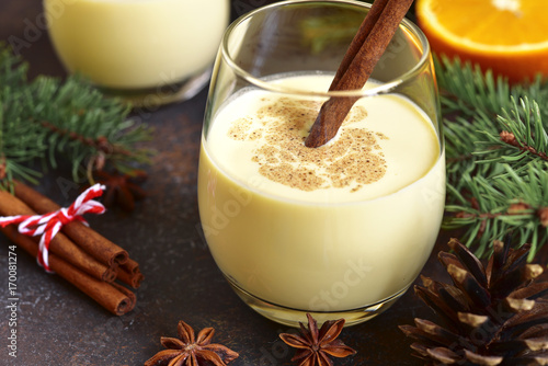 Bild auf Leinwand Winter spicy hot drink eggnog,traditional english recipe.